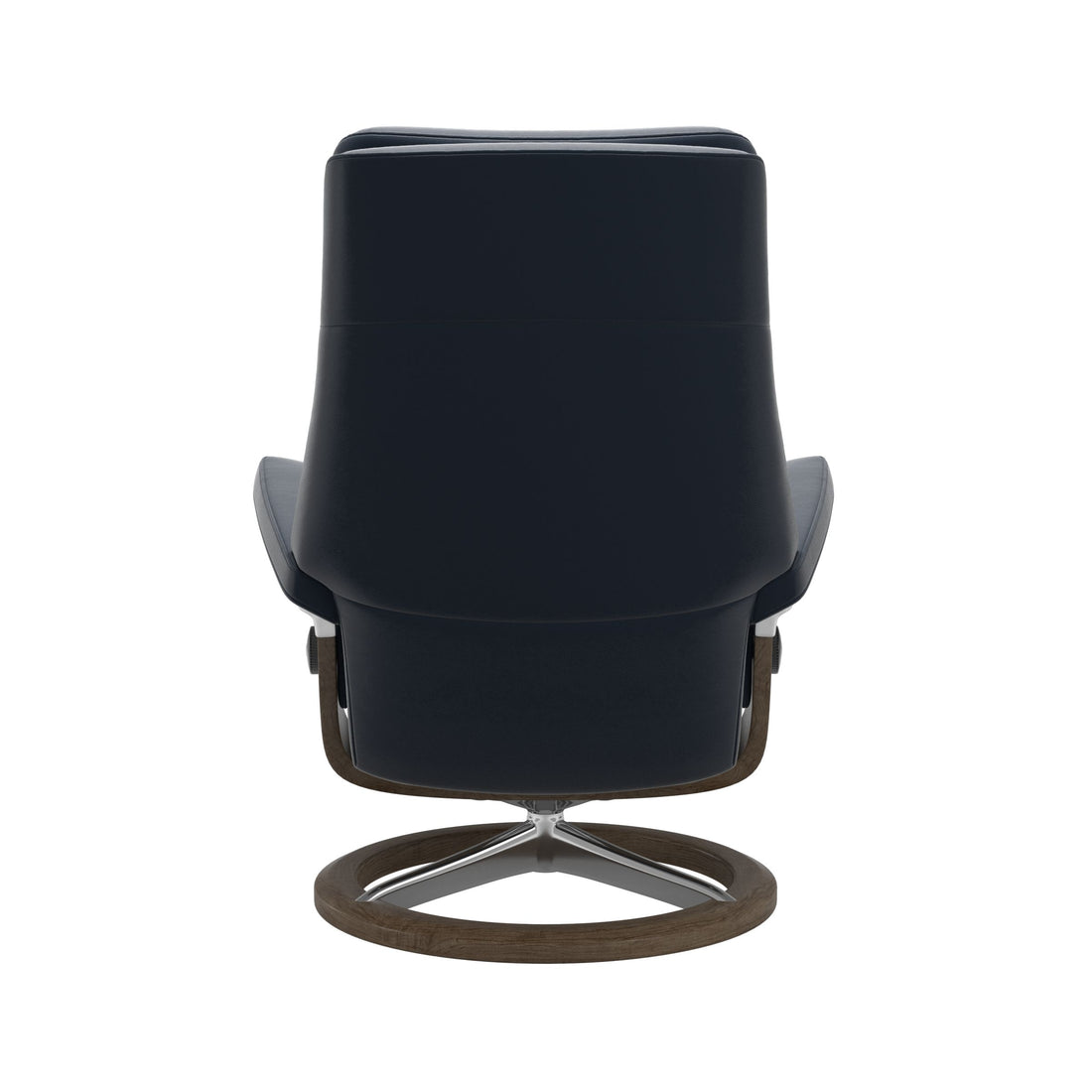 Stressless Paul Recliner Signature Base in Paloma Oxford Blue, Smoked Oak, back view
