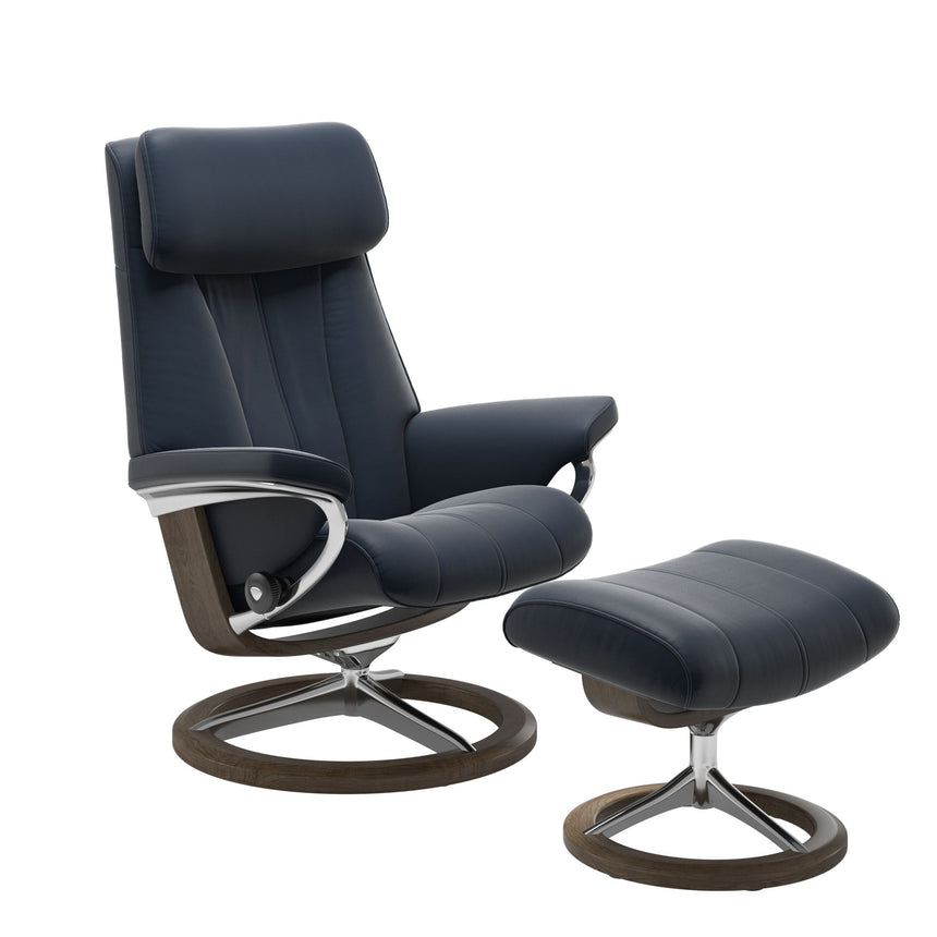 Paul Recliner - Signature Base - Paloma Oxford Blue - Smoked Oak Wood