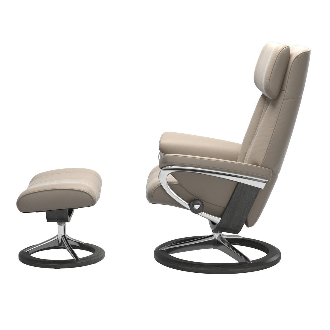 Stressless Paul Recliner Signature Base in Paloma Mushroom, Grey, side view