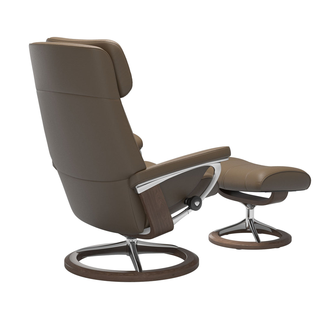 Stressless Paul Recliner Signature Base in Cori Mole, Walnut, rear three-quarter view