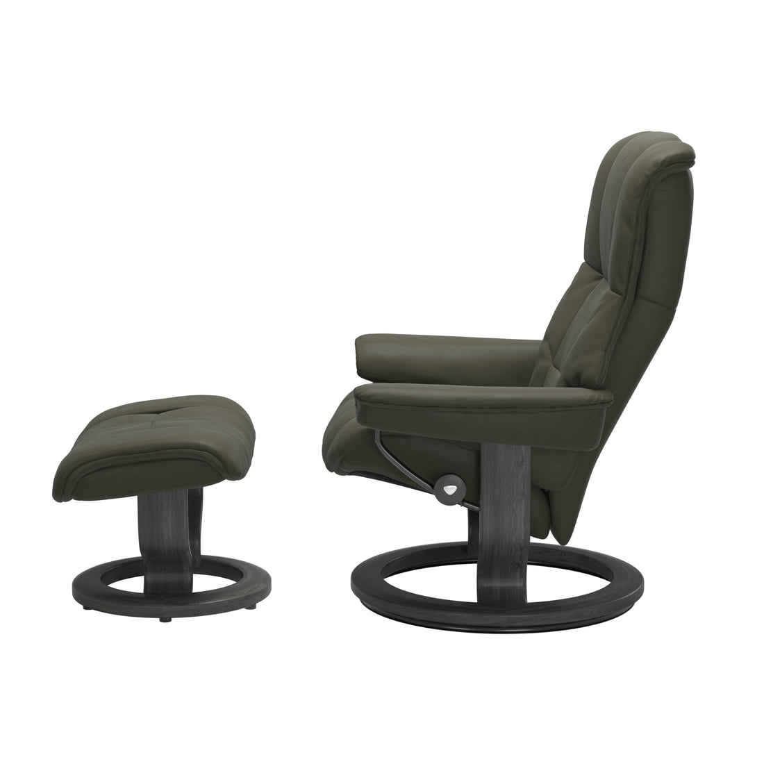 Stressless Mayfair Recliner Classic Base in Paloma Dark Olive, Grey, side view