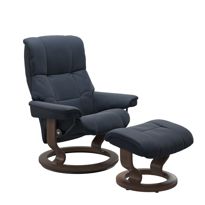 Mayfair Recliner - Classic Base - Paloma Oxford Blue - Walnut Wood