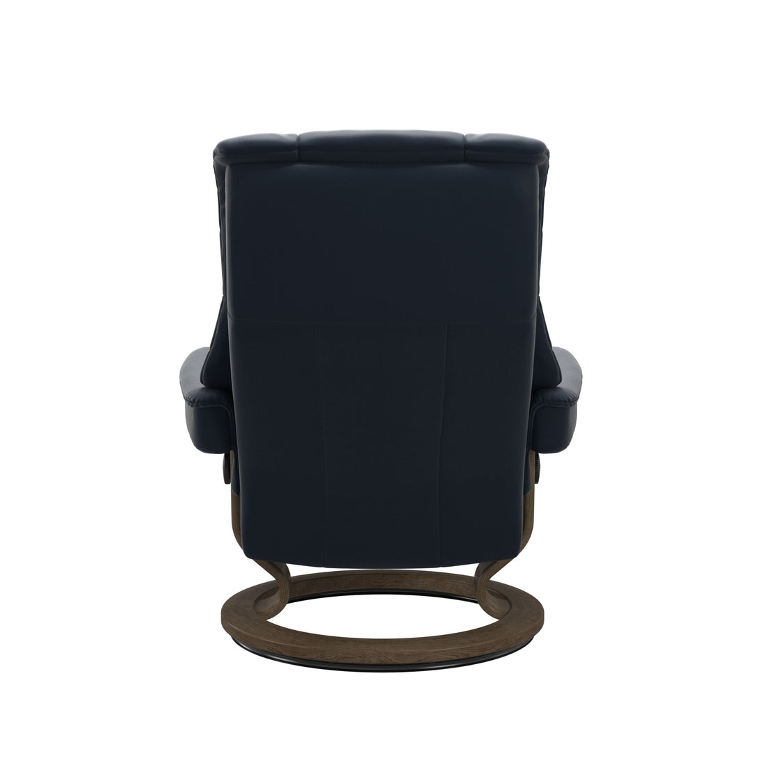 Stressless Mayfair Recliner Classic Base in Paloma Oxford Blue, Smoked Oak, back view