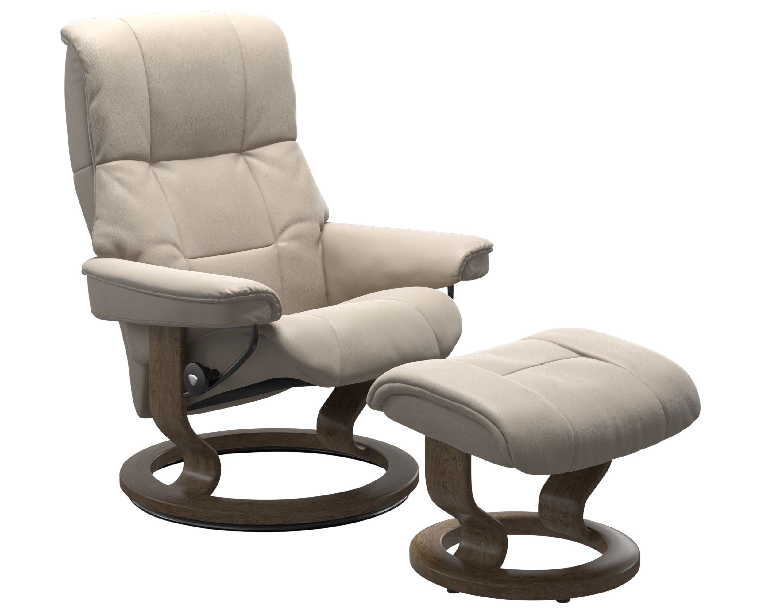 Paloma Leather Fog M/L & Smoked Oak Base | Stressless Mayfair Classic Recliner | Valley Ridge Furniture