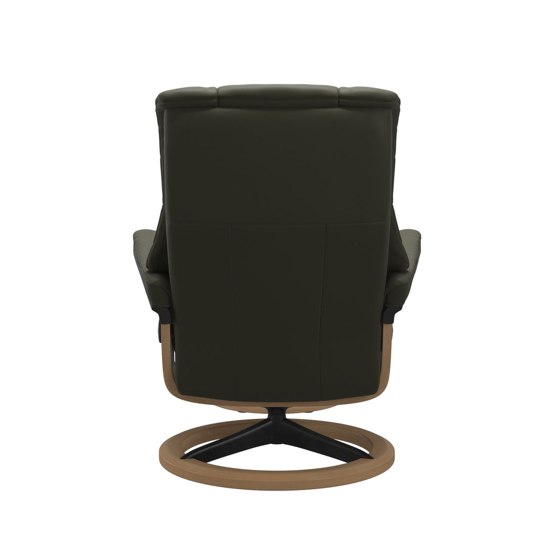 Stressless Mayfair Recliner Signature Base in Paloma Dark Olive, Oak (with Matte Black), back view