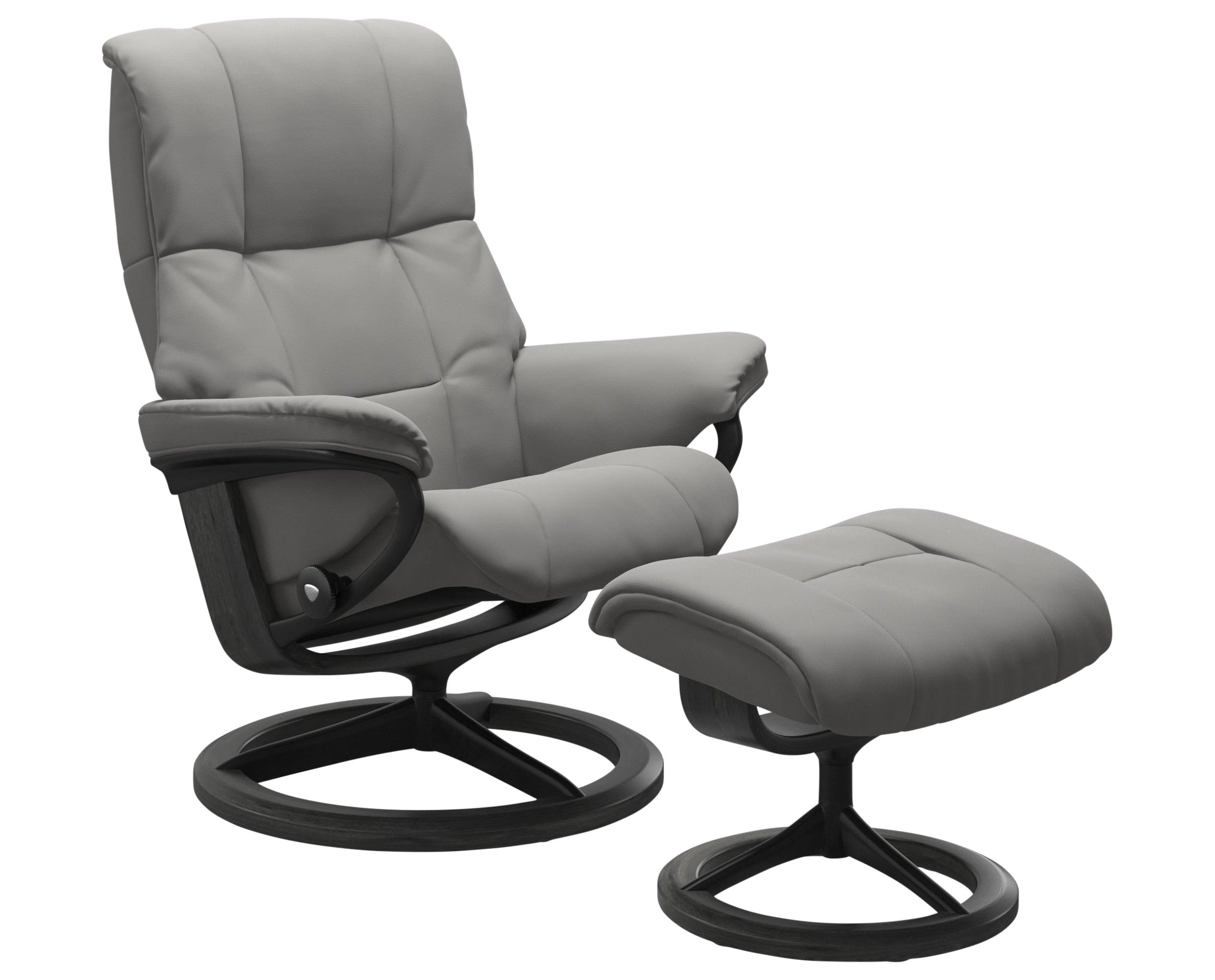 Paloma Leather Silver Grey M and Grey Base with Matte Black Arm Trim | Stressless Mayfair Signature Recliner | Valley Ridge Furniture