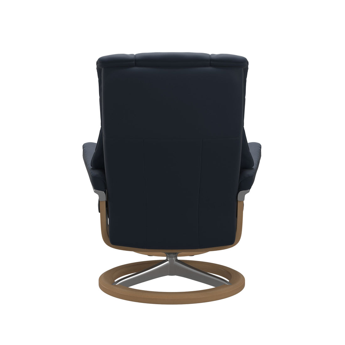 Stressless Mayfair Recliner Signature Base in Paloma Oxford Blue, Oak, back view