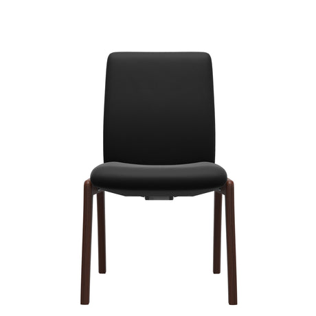 Stressless Laurel Low Back Dining Chair with Vertical Legs (D100) in Paloma Black with Walnut legs, armless, front view