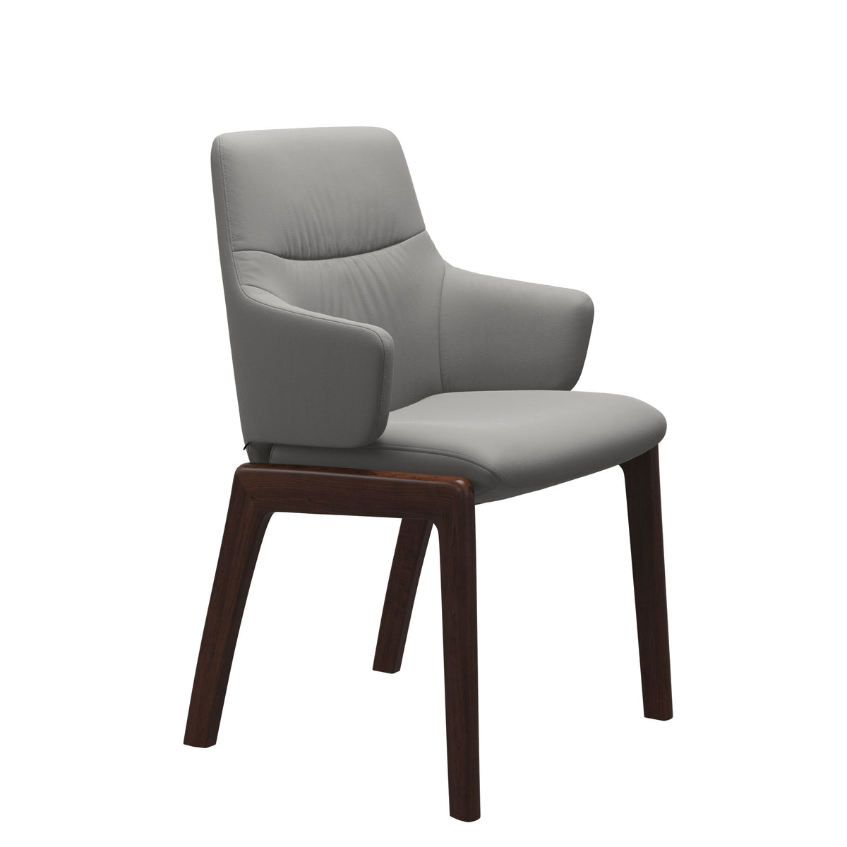 Stressless Mint Low Back Dining Chair with Vertical Legs (D100) in Paloma Silver Grey with Brown legs, armchair, side view