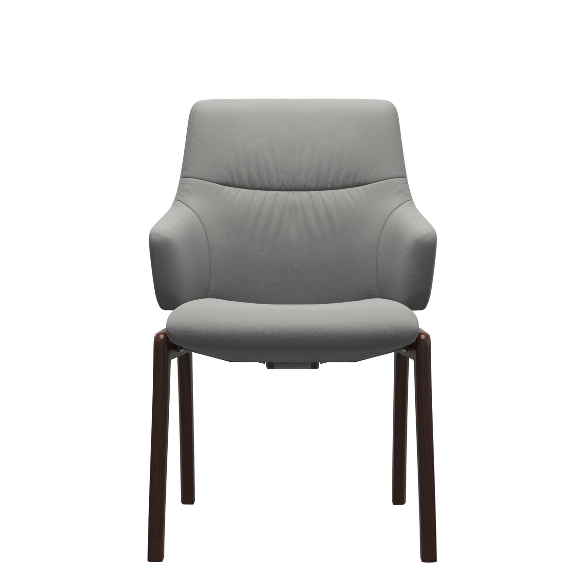 Stressless Mint Low Back Dining Chair with Vertical Legs (D100) in Paloma Silver Grey with Brown legs, armchair, front view