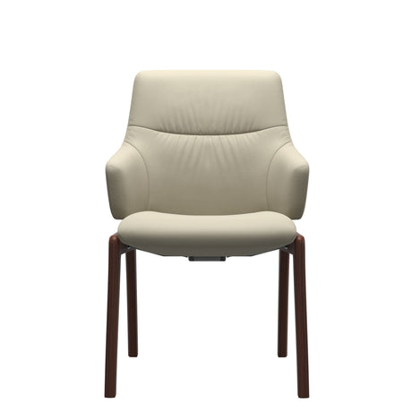 Stressless Mint Low Back Dining Chair with Vertical Legs (D100) in Paloma Light Grey with Walnut legs, armchair, front view