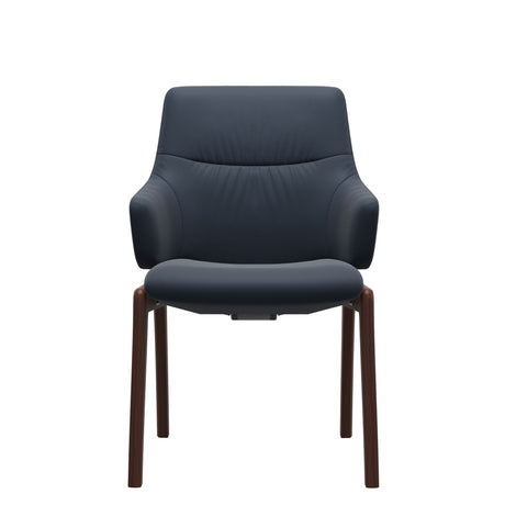 Stressless Mint Low Back Dining Chair with Vertical Legs (D100) in Paloma Oxford Blue with Walnut legs, armchair, front view