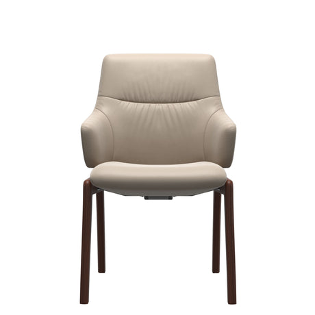 Stressless Mint Low Back Dining Chair with Vertical Legs (D100) in Paloma Mushroom with Walnut legs, armchair, front view