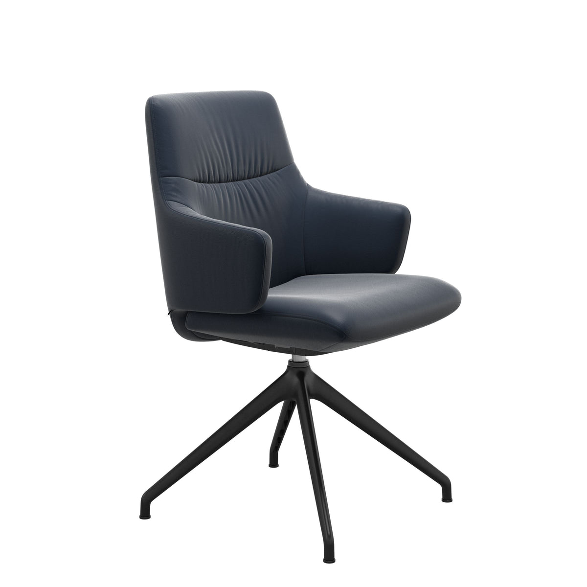 Mint Low Back Dining Chair - Paloma Oxford Blue - Matte Black Swivel Base - Armchair