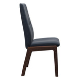 Mint High Back Dining Chair - Paloma Oxford Blue - Brown Wood - D100 Armless