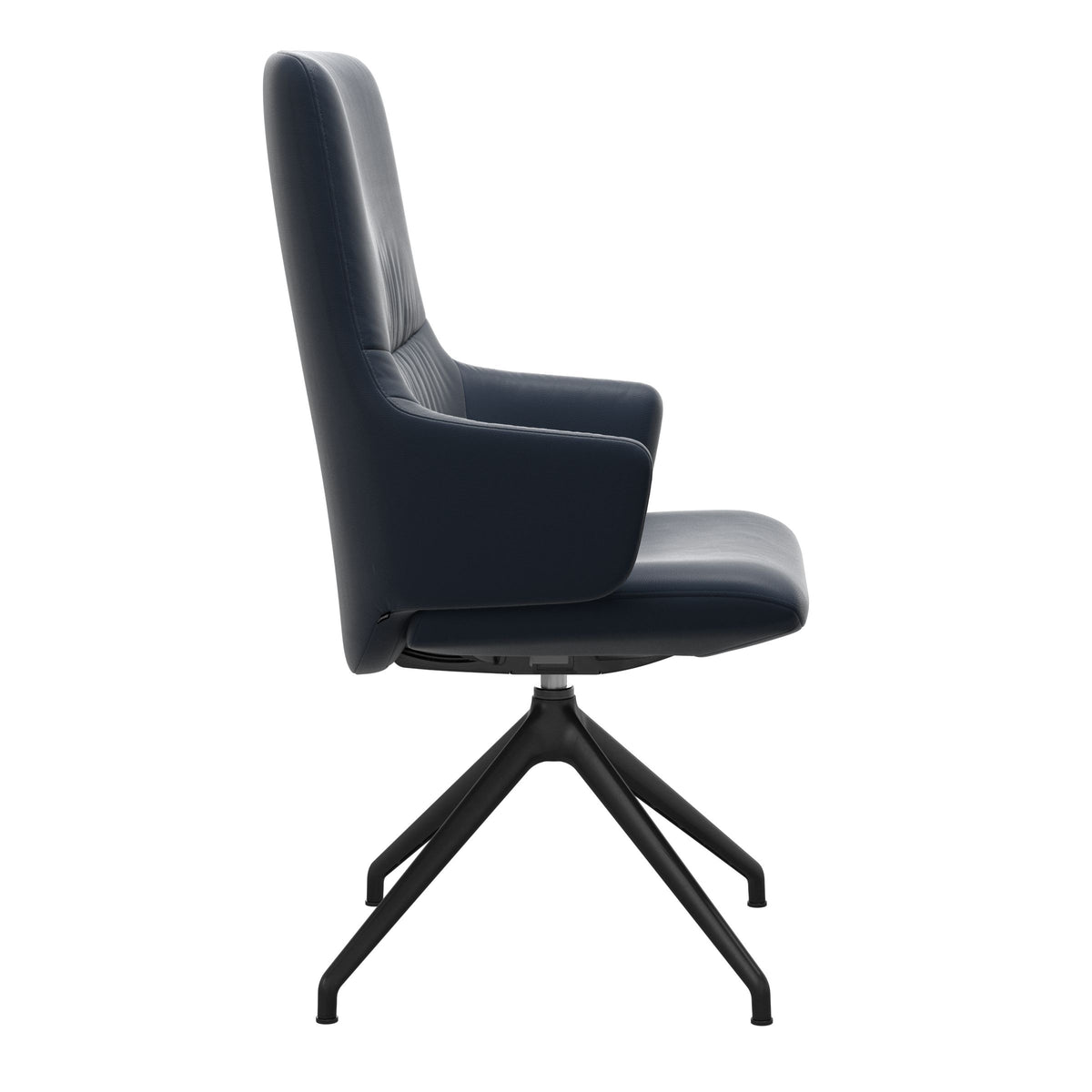 Mint High Back Dining Chair - Paloma Oxford Blue - Matte Black Swivel Base - Armchair