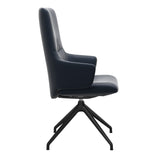 Mint High Back Dining Chair - Paloma Oxford Blue - Matte Black Swivel Base - Armchair