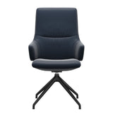 Mint High Back Dining Chair - Paloma Oxford Blue - Matte Black Swivel Base - Armchair