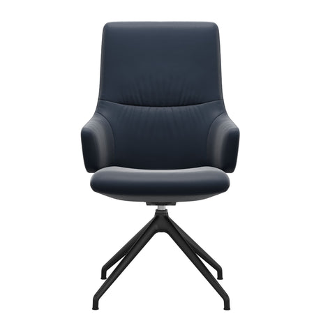 Mint High Back Dining Chair - Paloma Oxford Blue - Matte Black Swivel Base - Armchair