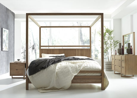 West Bros Fulton Complete Poster Canopy Bed in 89 Sand, in a room setting, view 3