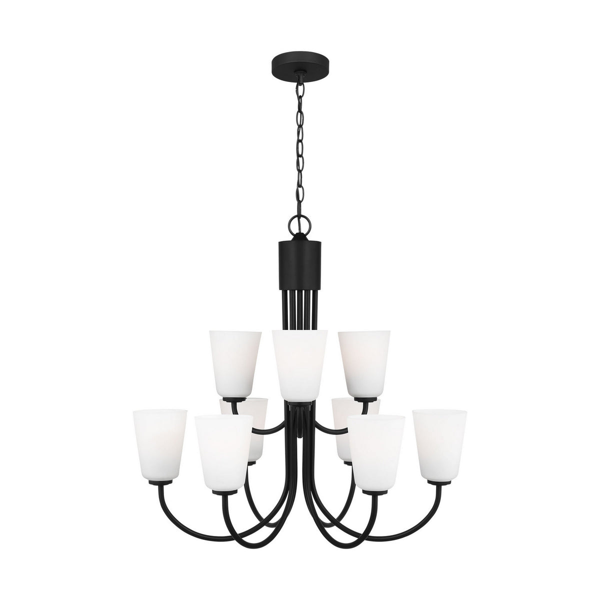 Miles Nine Light Chandelier — Etched white
