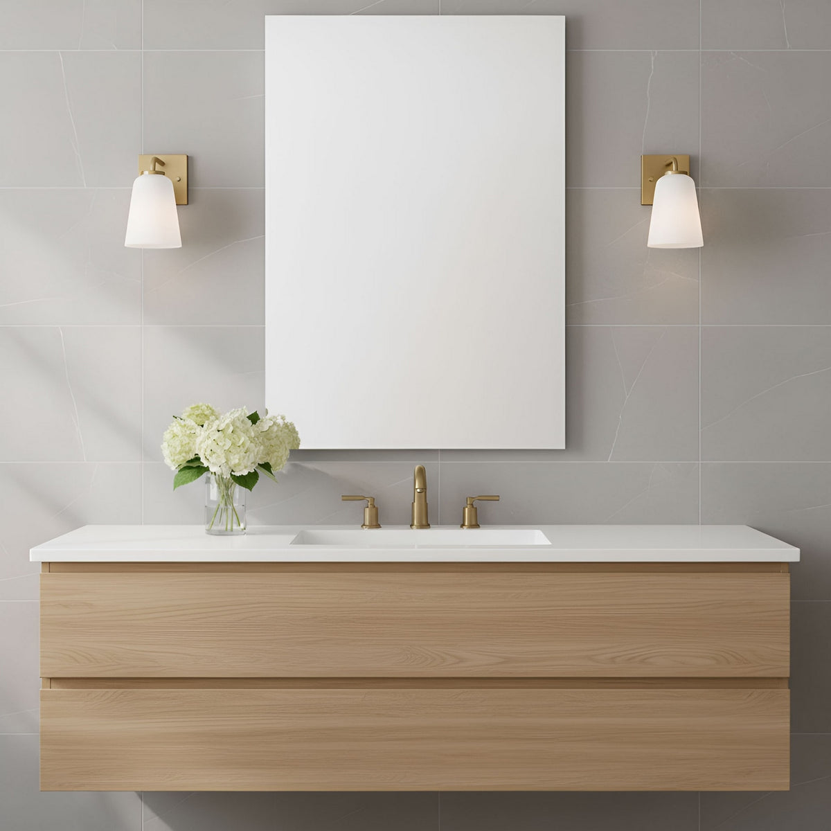Miles One Light Bath — Etched white glass