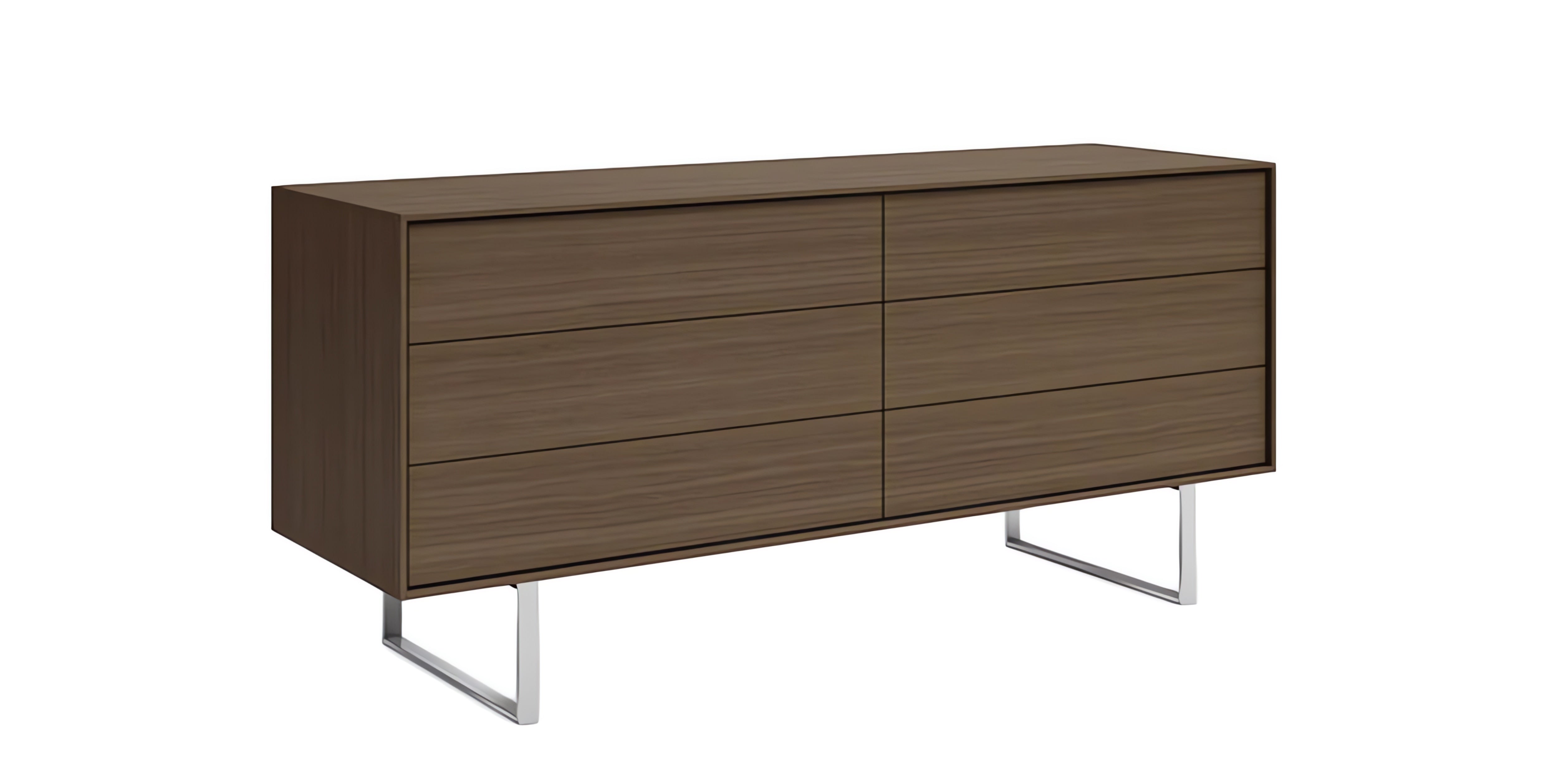 Praline on Walnut with Brushed Nickel Legs | Mobican Ophelia Low Double Dresser | Valley Ridge Furniture