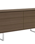 Praline on Walnut with Brushed Nickel Legs | Mobican Ophelia Low Double Dresser | Valley Ridge Furniture
