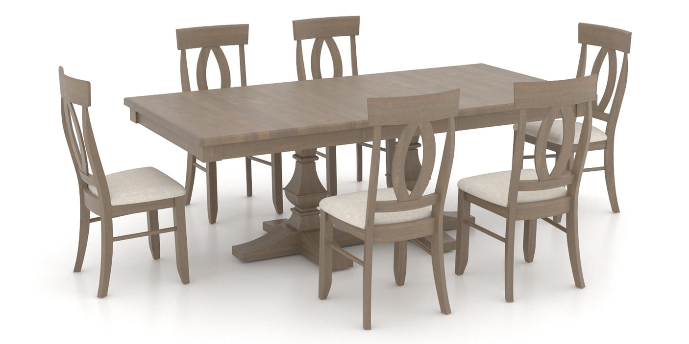 Weathered Grey Washed Birch with Matte Finish and 7Q Fabric | Canadel Core 4268 TP Dining Set | Valley Ridge Furniture