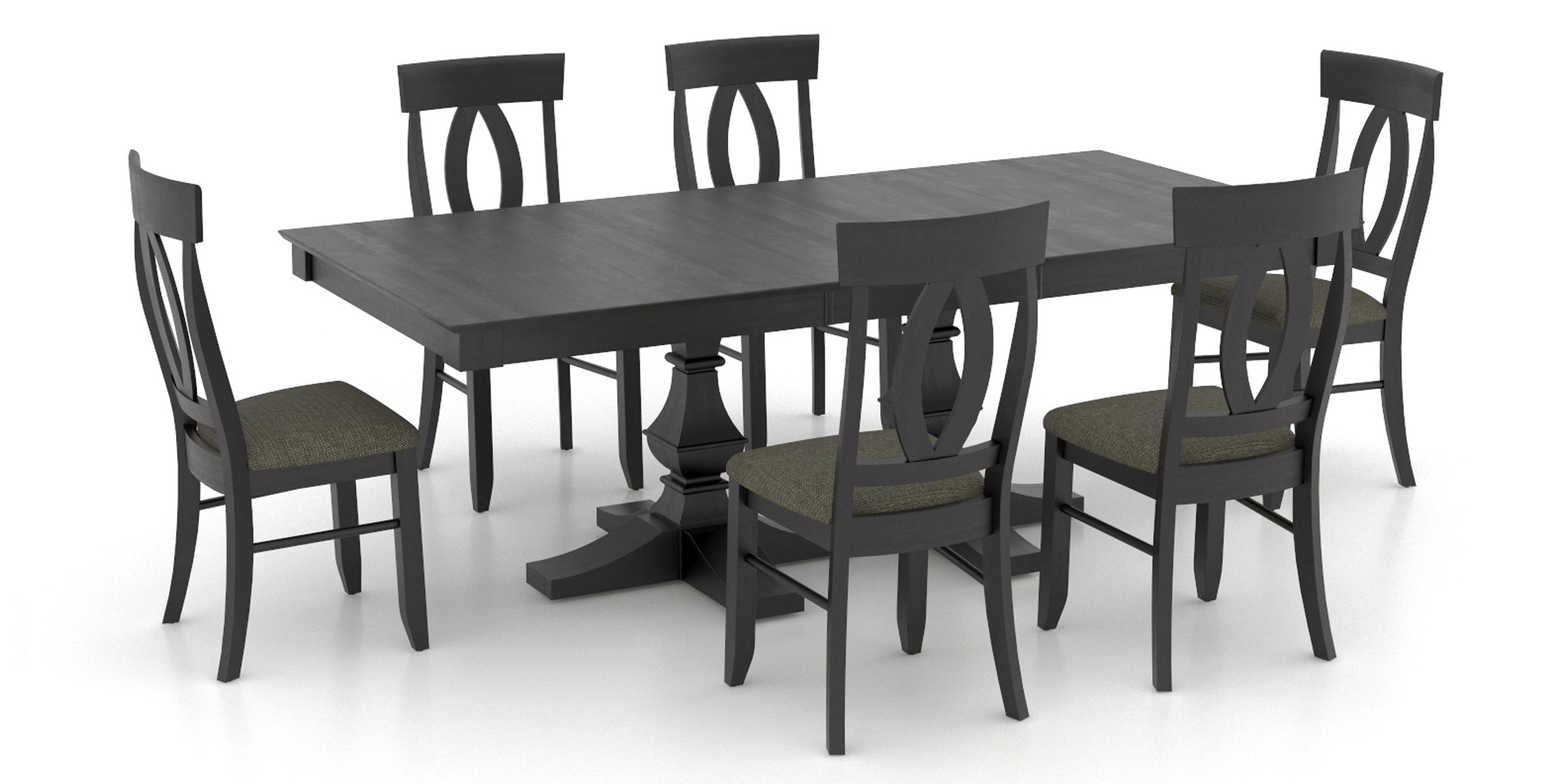 Midnight Black Washed Birch with Matte Finish and 7H Fabric | Canadel Core 4268 Dining Set | Valley Ridge Furniture