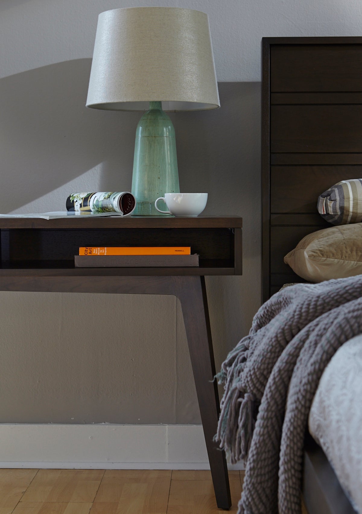 West Bros Serra Bedside Chest, drawer detail, Slate lacquer fronts
