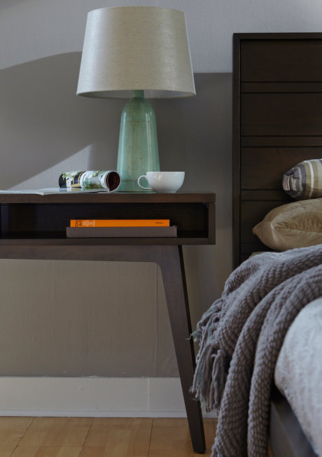 West Bros Serra Bedside Chest, drawer detail, Slate lacquer fronts