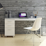 BDi Centro 6402 Desk Extension in Satin White on Oak with Grey Glass, on a 3-drawer file cabinet, in a home office
