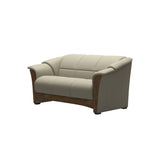 Stressless Oslo 2-Seater Sofa with Wood in Paloma Light Grey, Teak, side view