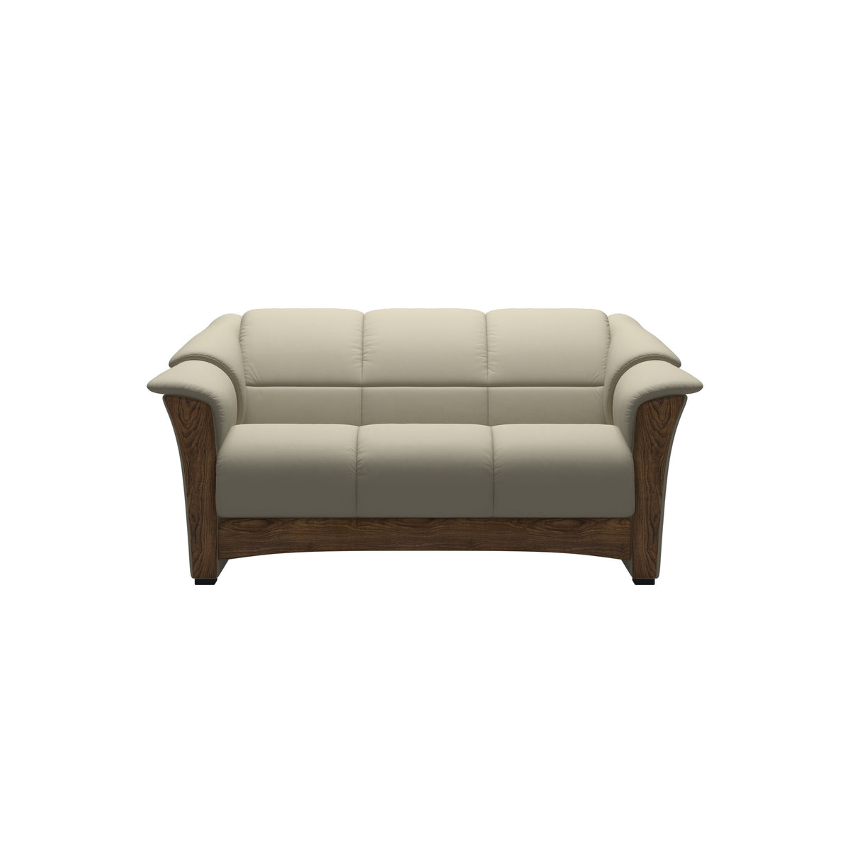 Stressless Oslo 2-Seater Sofa with Wood in Paloma Light Grey, Teak, front view