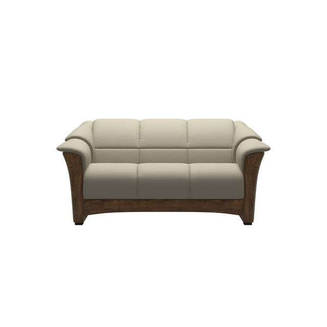 Stressless Oslo 2-Seater Sofa with Wood in Paloma Light Grey, Teak, front view