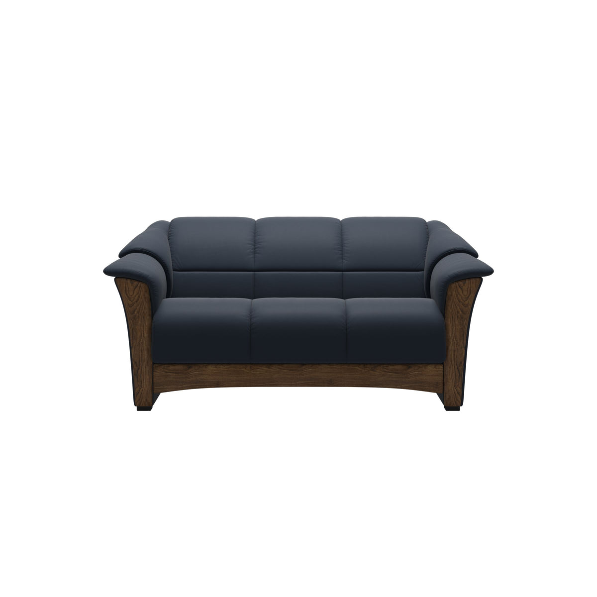Stressless Oslo 2-Seater Sofa with Wood in Paloma Oxford Blue, Teak, front view