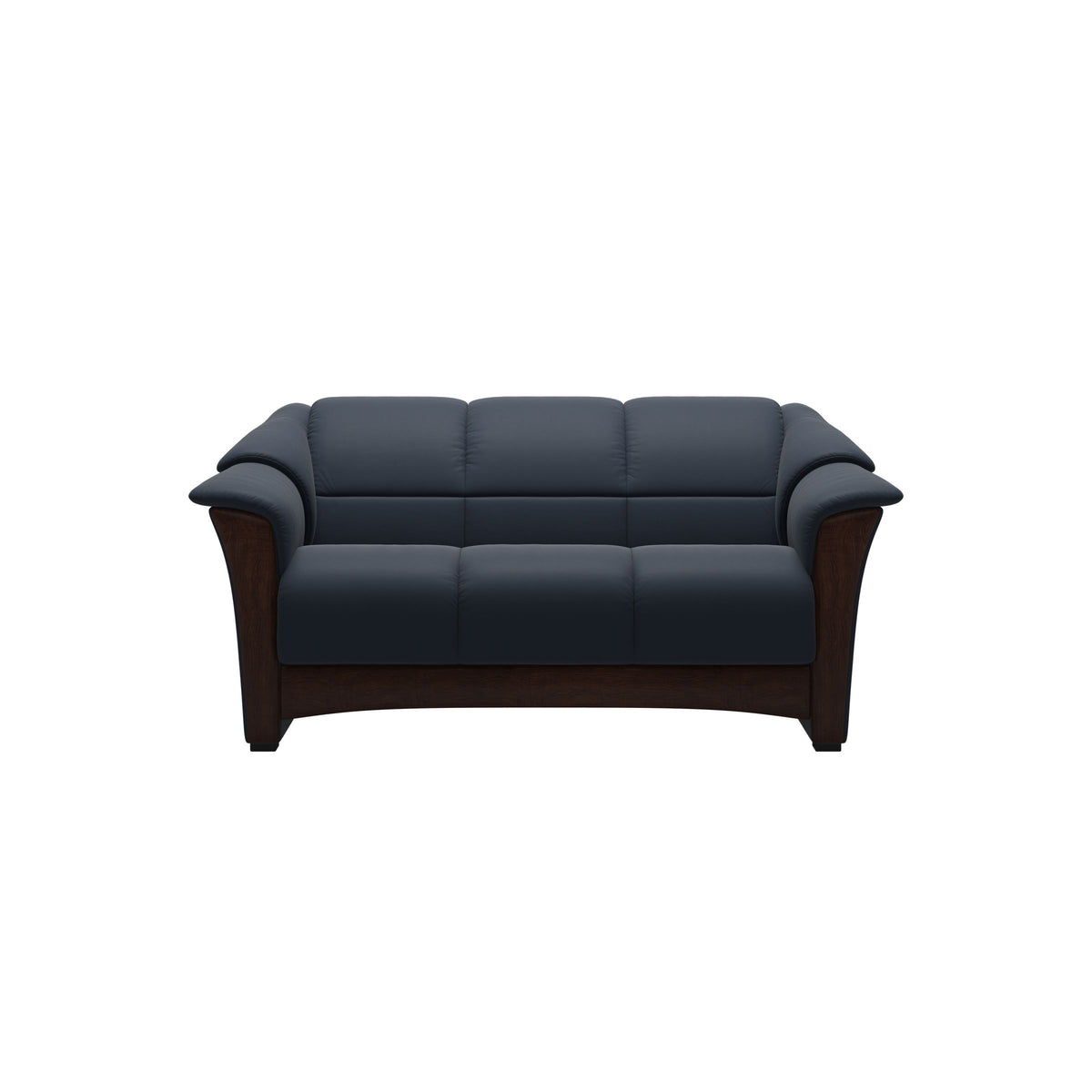 Stressless Oslo 2-Seater Sofa with Wood in Paloma Oxford Blue, Brown, front view