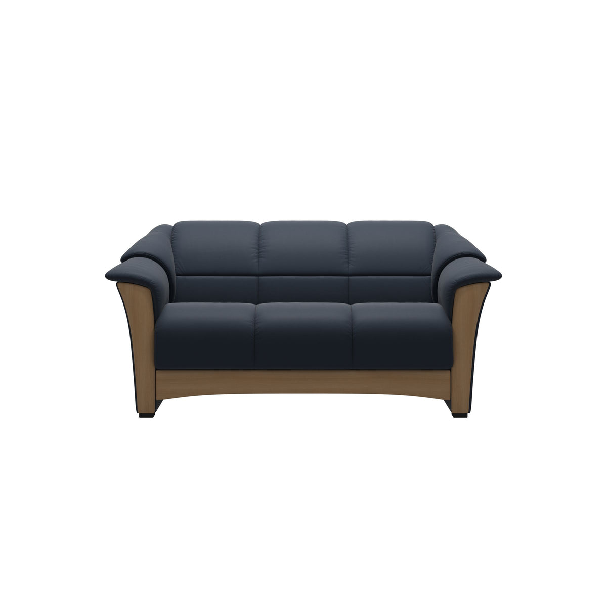 Stressless Oslo 2-Seater Sofa with Wood in Paloma Oxford Blue, Oak, front view