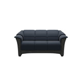Stressless Oslo 2-Seater Sofa with Wood in Paloma Oxford Blue, Grey, front view