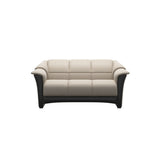 Stressless Oslo 2-Seater Sofa with Wood in Paloma Fog, Black, front view