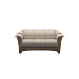 Stressless Oslo 2-Seater Sofa with Wood in Paloma Mushroom, Teak, front view