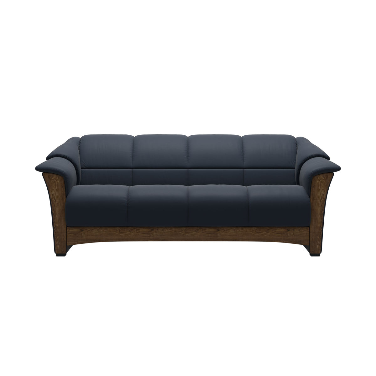 Stressless Oslo 3-Seater Sofa with Wood in Paloma Oxford Blue, Teak, front view