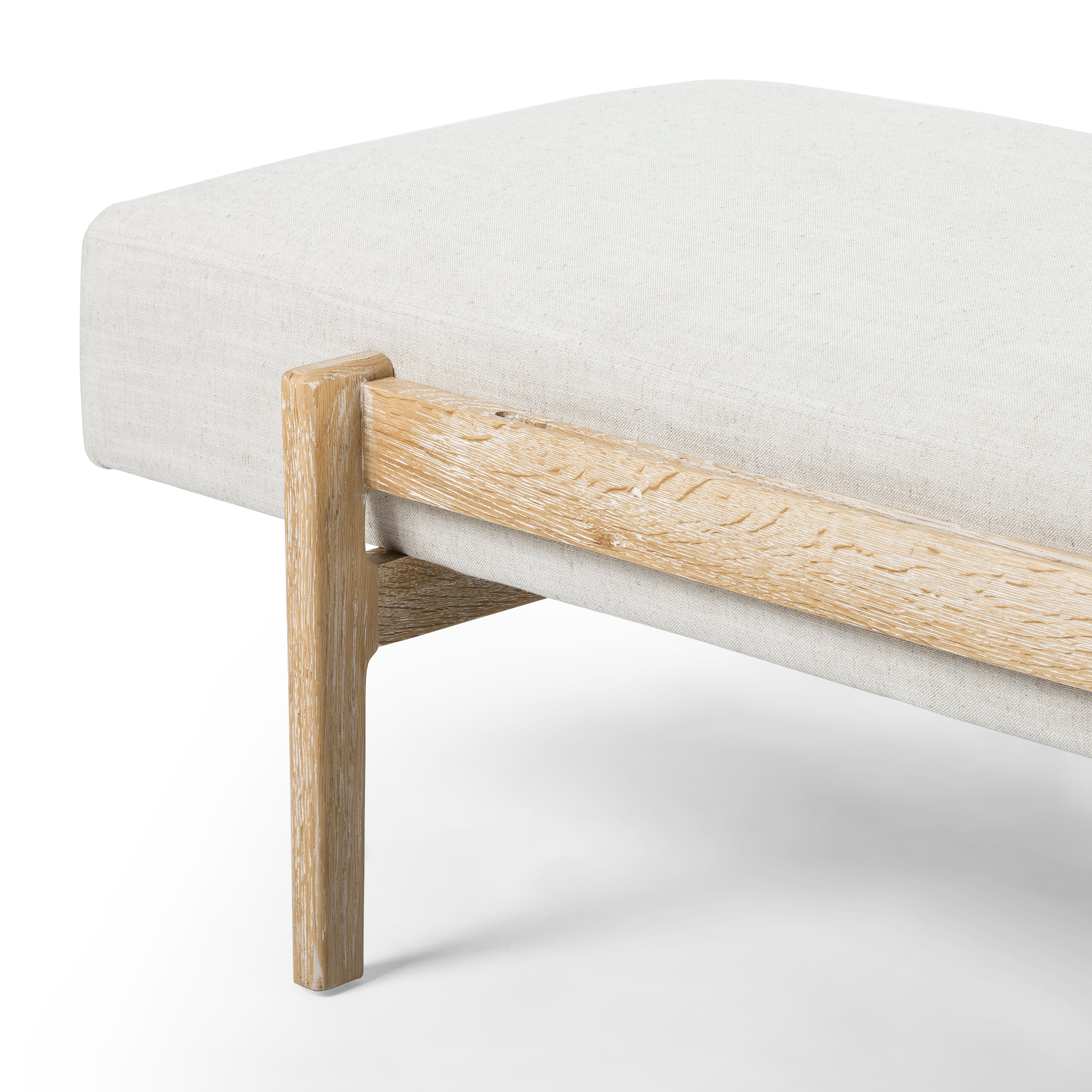 Savoy Parchment Fabric with Vintage White Wash Oak | Fawkes Bench | Valley Ridge Furniture