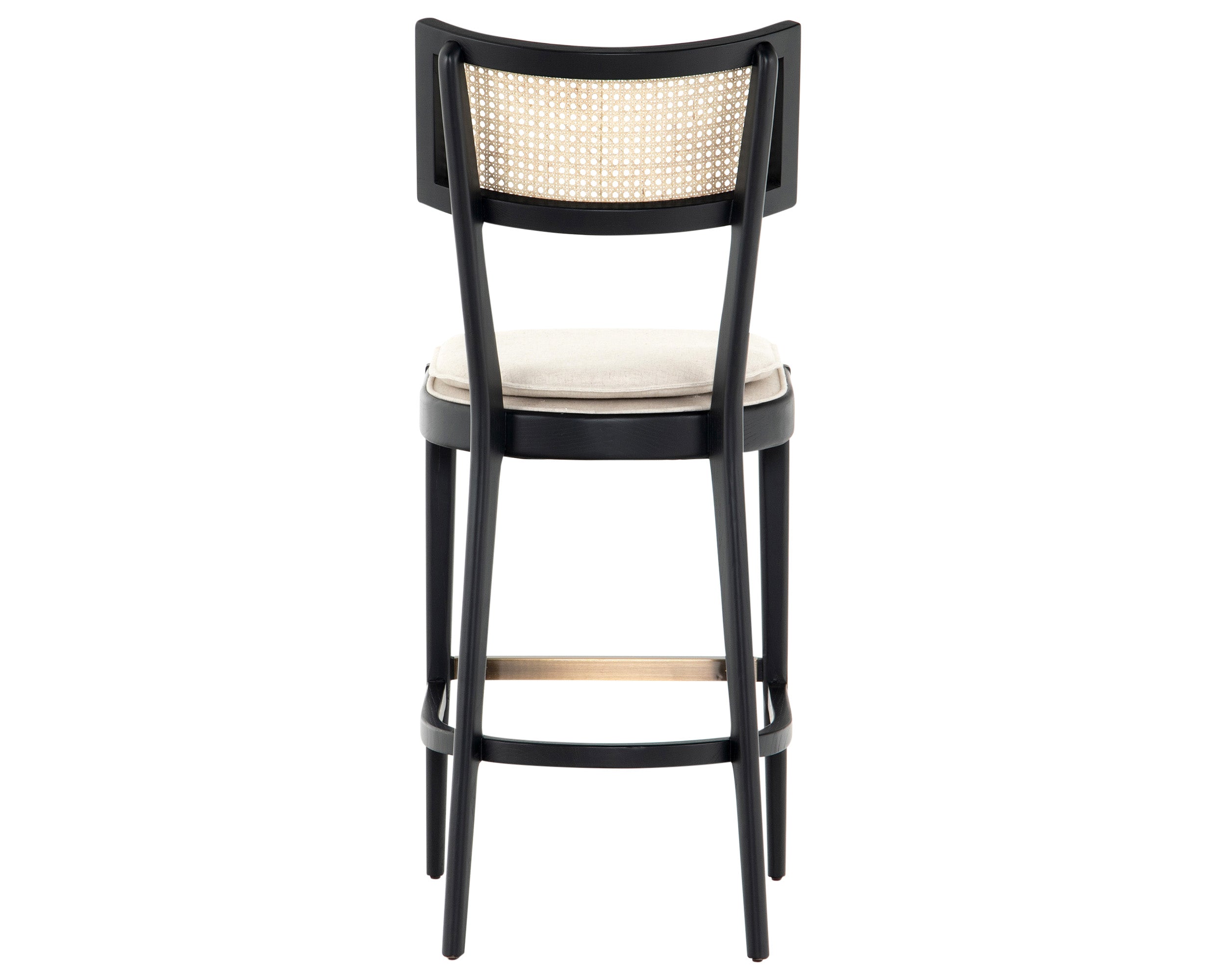 Savile Flax Fabric and Brushed Ebony Nettlewood with Natural Cane and Brass Kickplate (Bar Height) | Britt Bar/Counter Stool | Valley Ridge Furniture