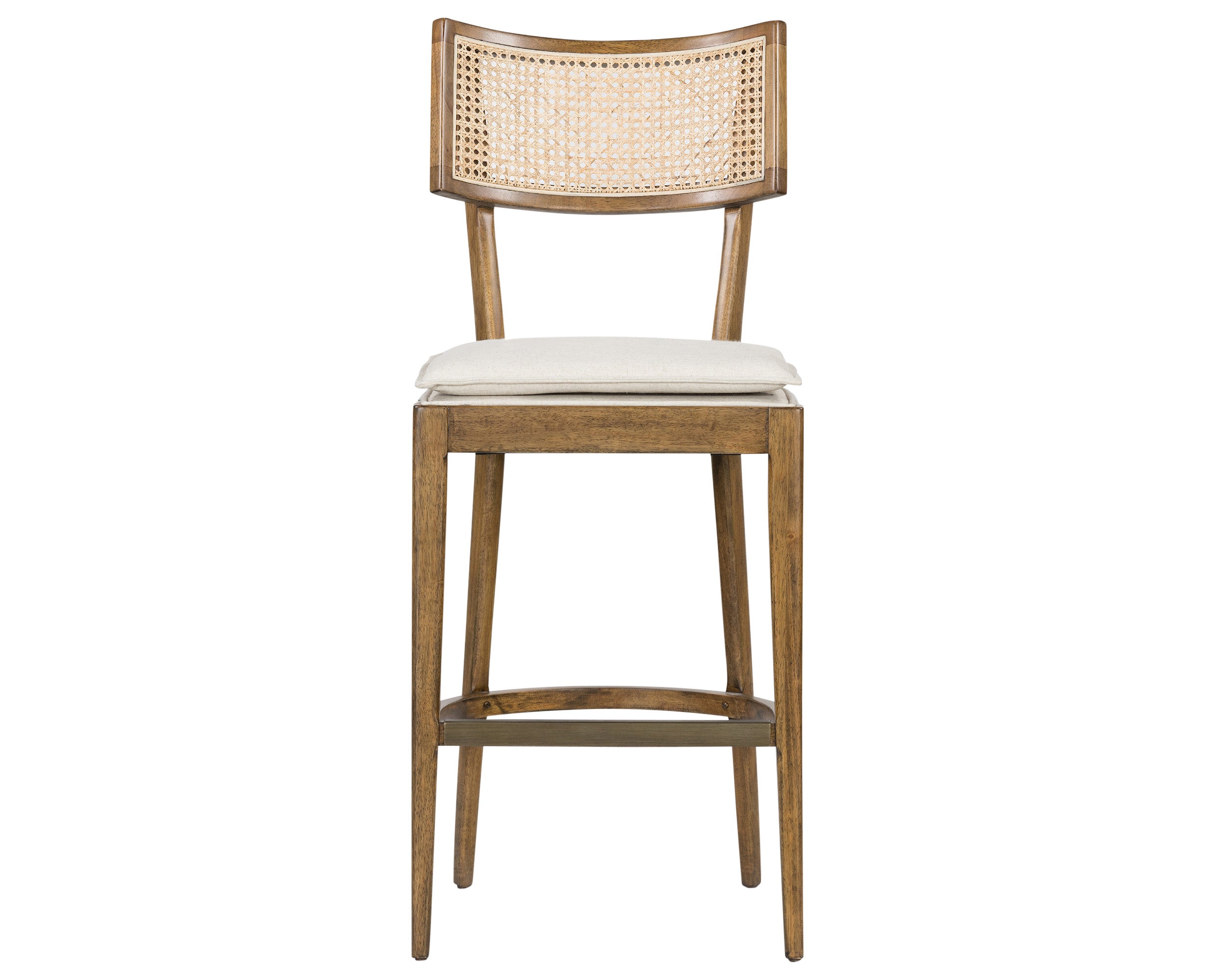 Savile Flax Fabric and Toasted Nettlewood with Natural Cane and Brass Kickplate (Bar Height) | Britt Bar/Counter Stool | Valley Ridge Furniture
