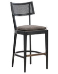 Savile Charcoal Fabric and Brushed Ebony Nettlewood with Brushed Ebony Cane and Brass Kickplate (Bar Height) | Britt Bar/Counter Stool | Valley Ridge Furniture