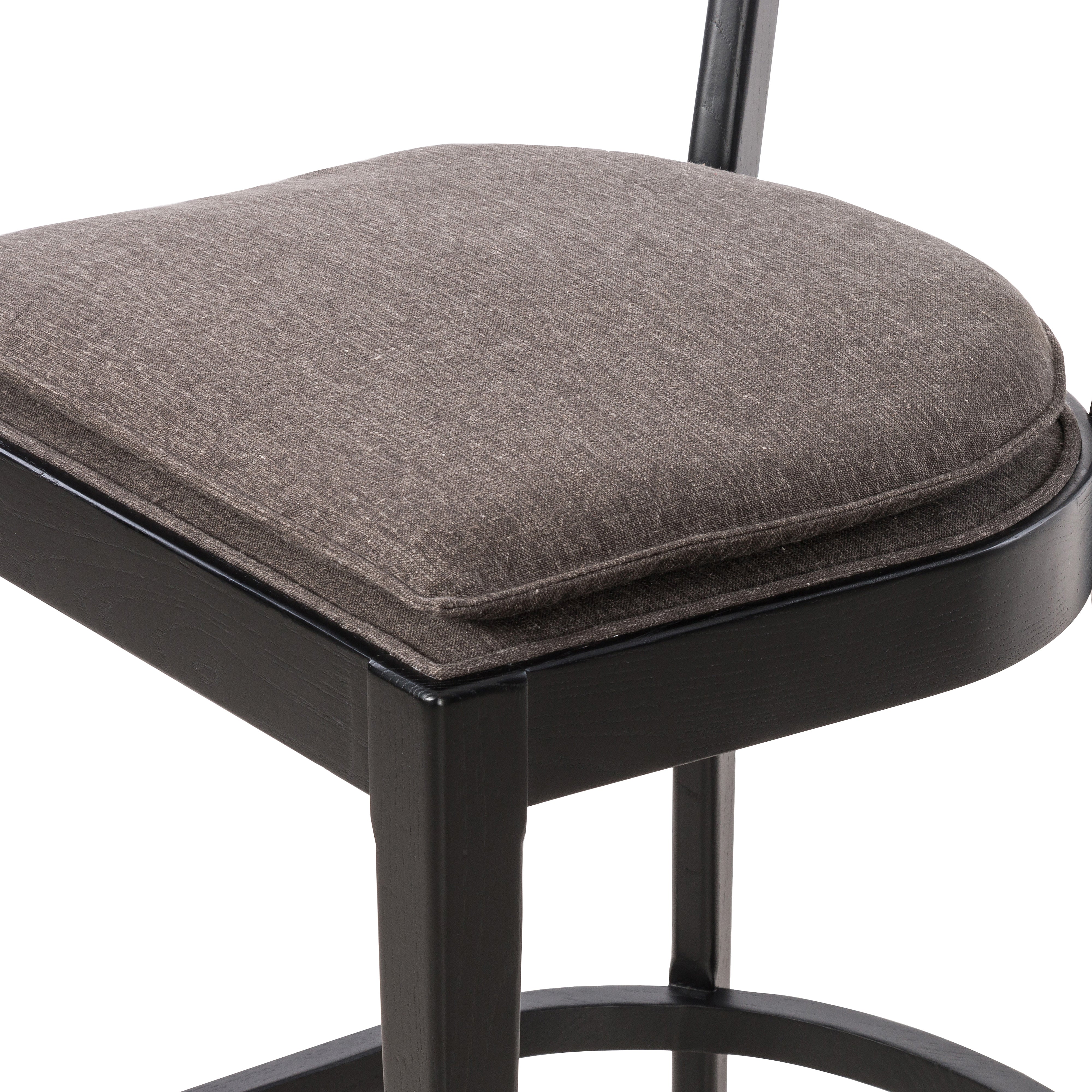 Savile Charcoal Fabric and Brushed Ebony Nettlewood with Brushed Ebony Cane and Brass Kickplate (Counter Height) | Britt Bar/Counter Stool | Valley Ridge Furniture