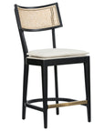 Savile Flax Fabric and Brushed Ebony Nettlewood with Natural Cane and Brass Kickplate (Counter Height) | Britt Bar/Counter Stool | Valley Ridge Furniture