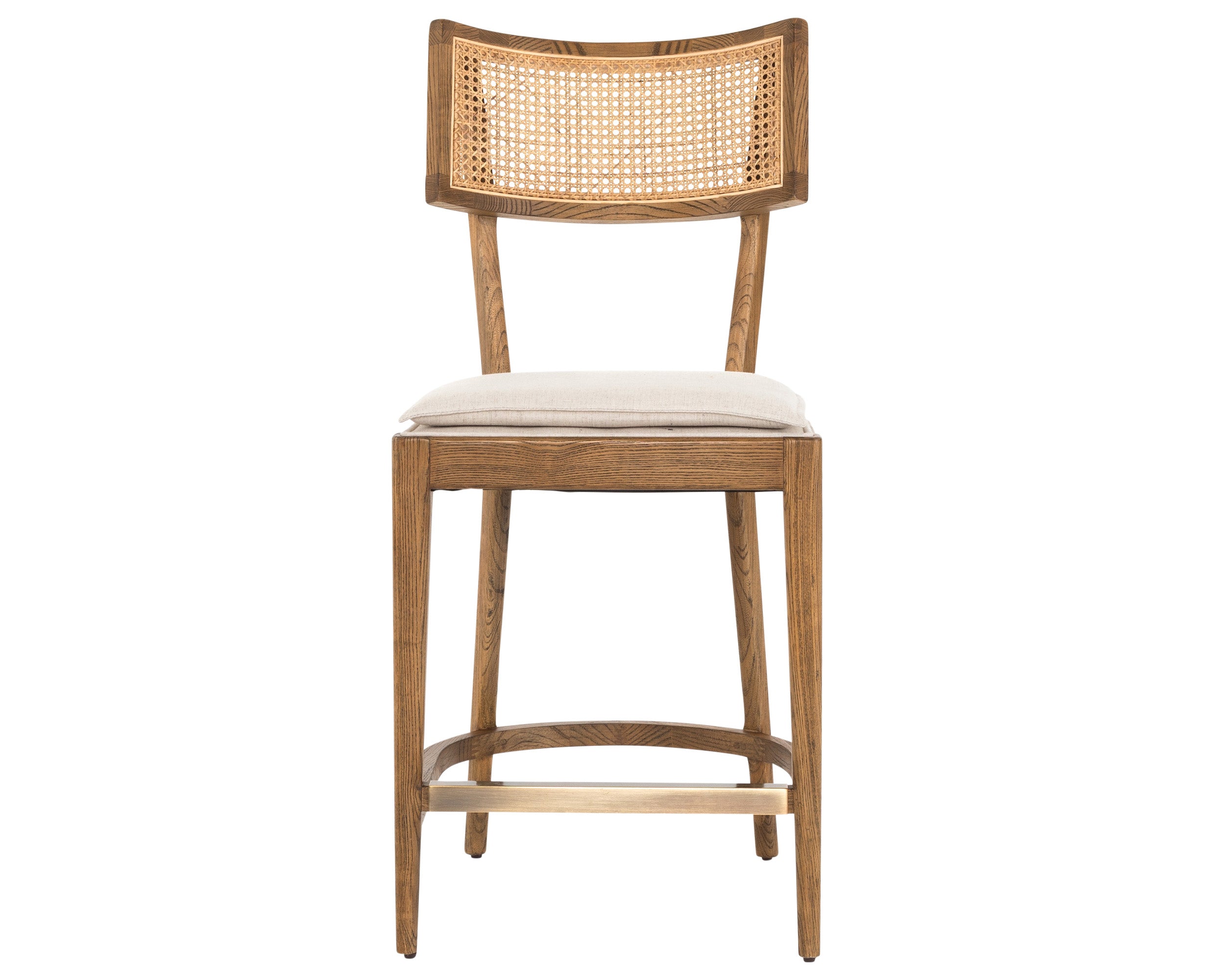 Savile Flax Fabric and Toasted Nettlewood with Natural Cane and Brass Kickplate (Counter Height) | Britt Bar/Counter Stool | Valley Ridge Furniture
